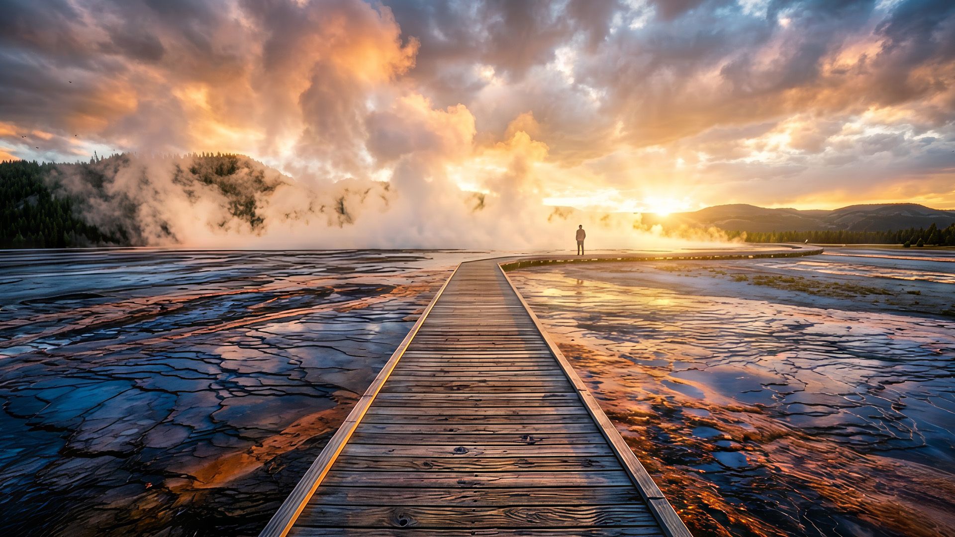 Grand Prismatic Spring boardwalk walkway, Yellowstone National Park