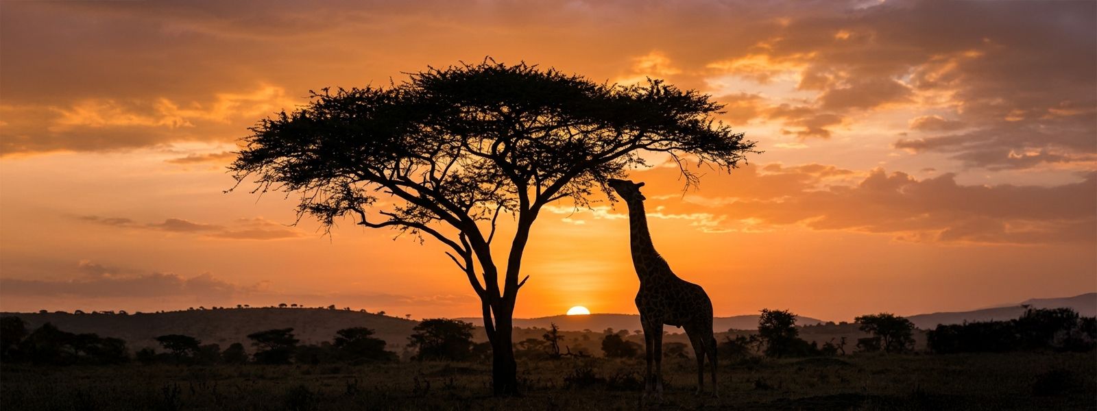 Giraffe with acacia tree, Serengeti, Tanzania