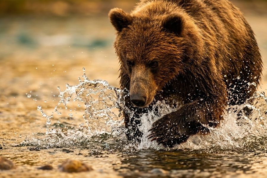 Brown bear fishing for salmon in Hoonah, Alaska