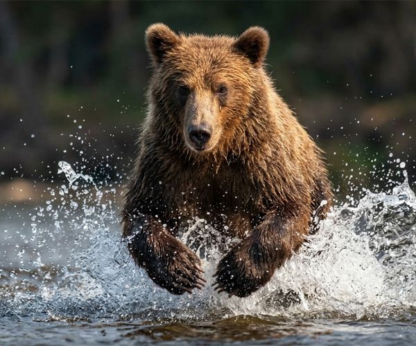 Brown bear catching salmon in Hoonah, Alaska