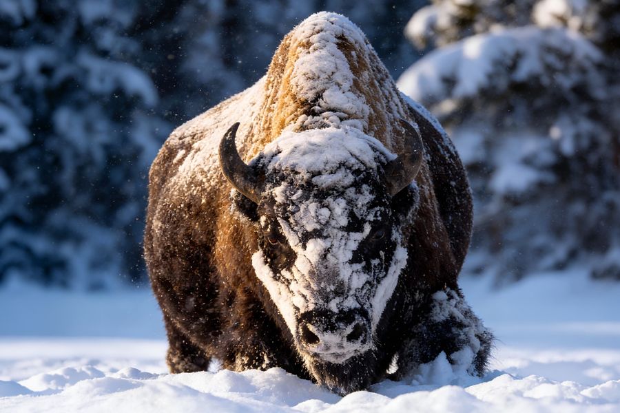 Bison covered in snow, Yellowstone National Park, winter