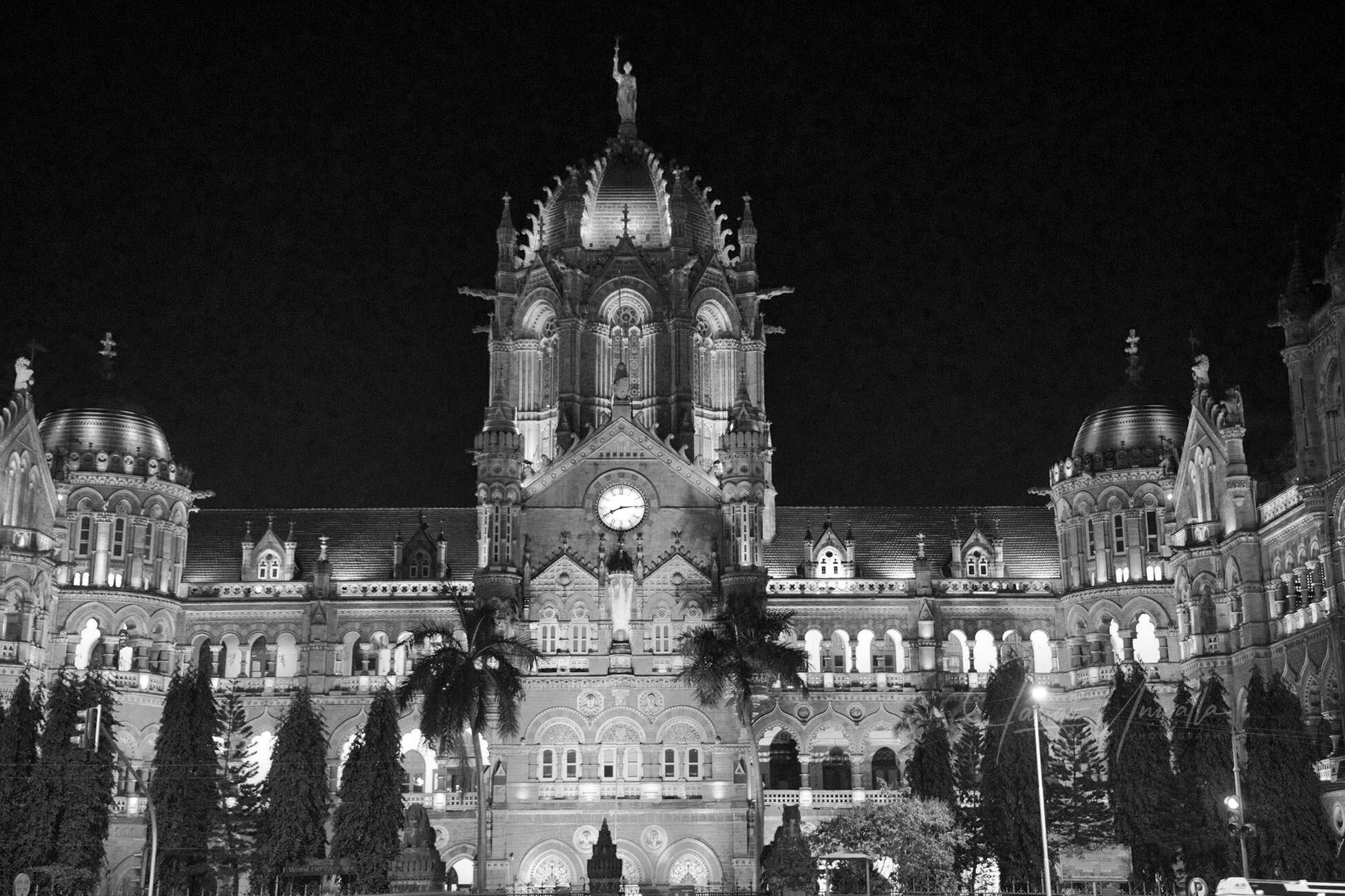 Chhatrapati Shivaji Terminus, Mumbai — cinematic B&W